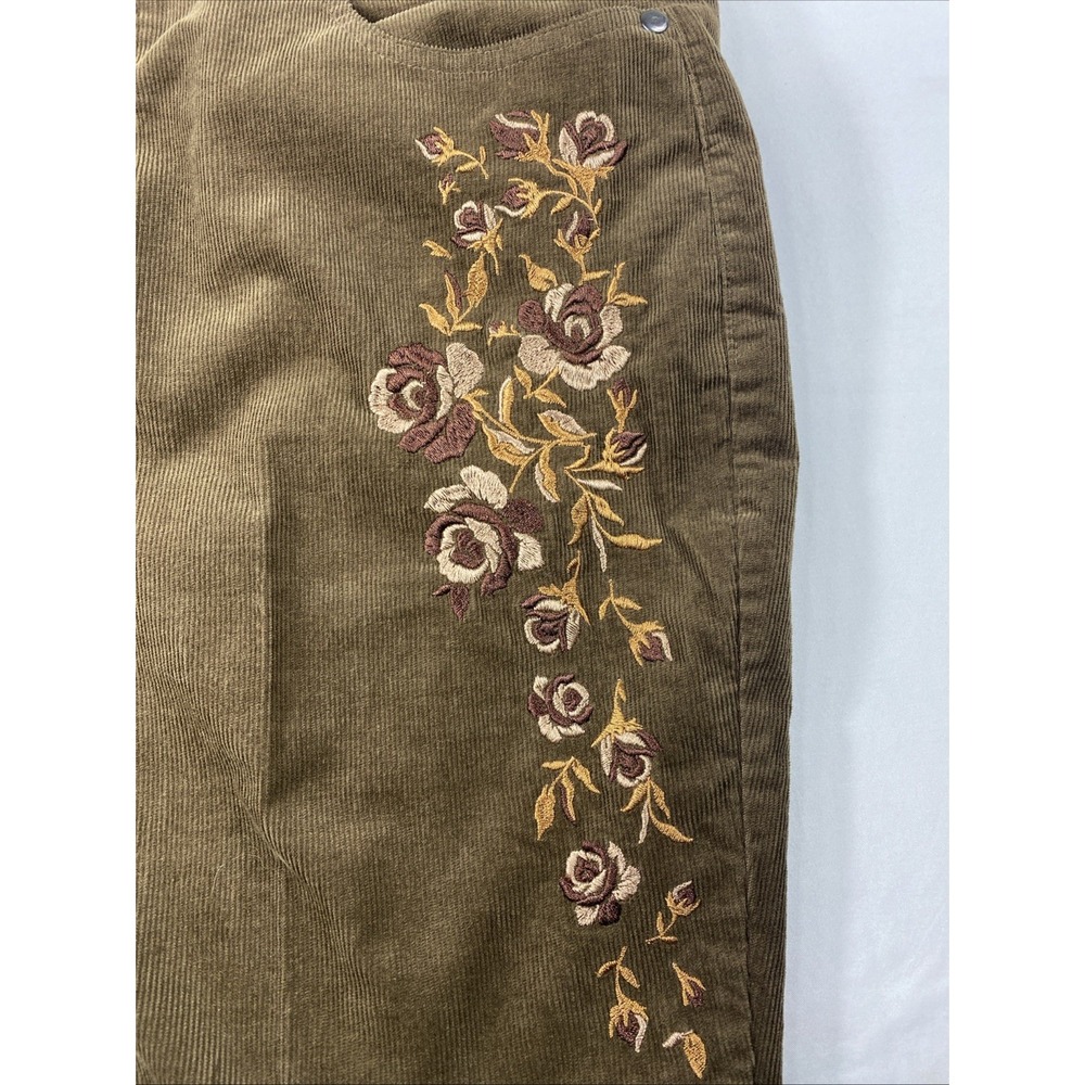 Back In The Saddle Pants Size 16 Brown Corduroy Embroidered Roses Flared Curvy - Picture 5 of 12